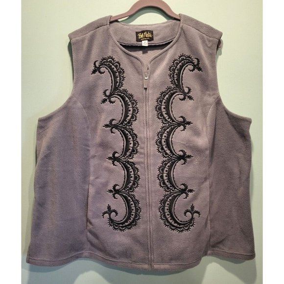 Bob Mackie Jackets & Blazers - Bob Mackie Gray Fleece Vest Black Embroidered Zip Up Size 3X